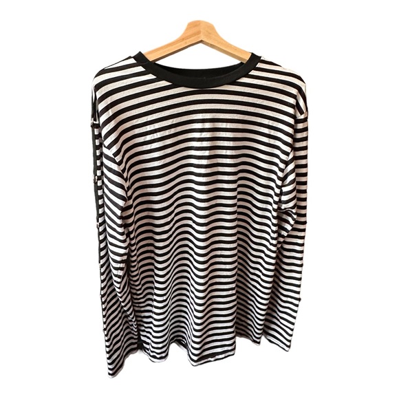 black and white current mood striped shirt punk long sleeve with metal clasps - Picture 5 of 5